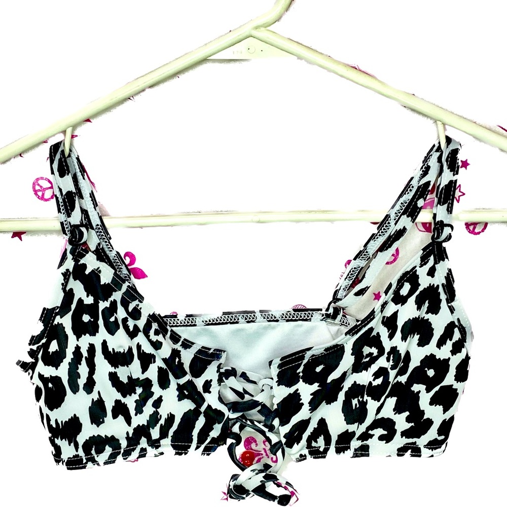 Black and white leopard print swimsuit top/ dance top. Size small